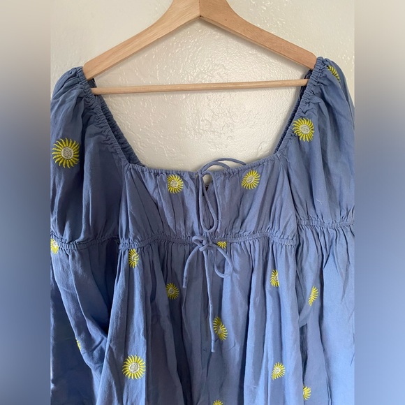 New Free People✨Emory Embroidered Midi Dress- Blue Combo - Picture 7 of 7